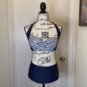 Striped Vintage Bikini 👙 Navy & White Size Medium
